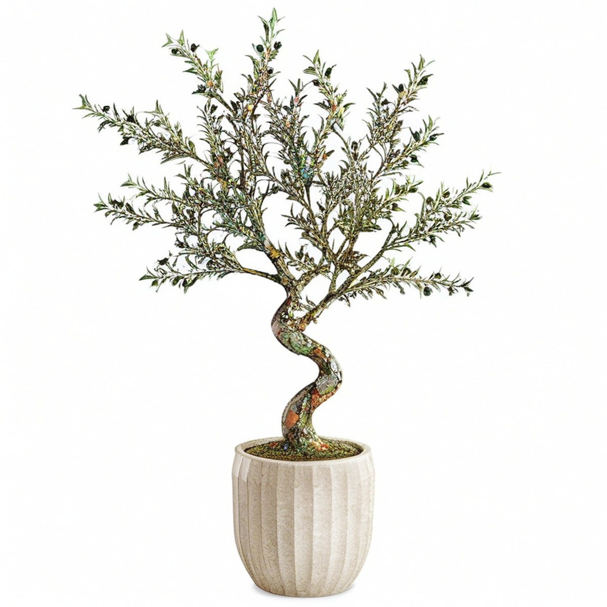 Olivier artificiel 150 cm en plastique vert avec pot style bonsaï pour décoration intérieure