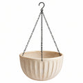 Pot de fleurs suspendu 25 cm en céramique beige avec chaînes métalliques