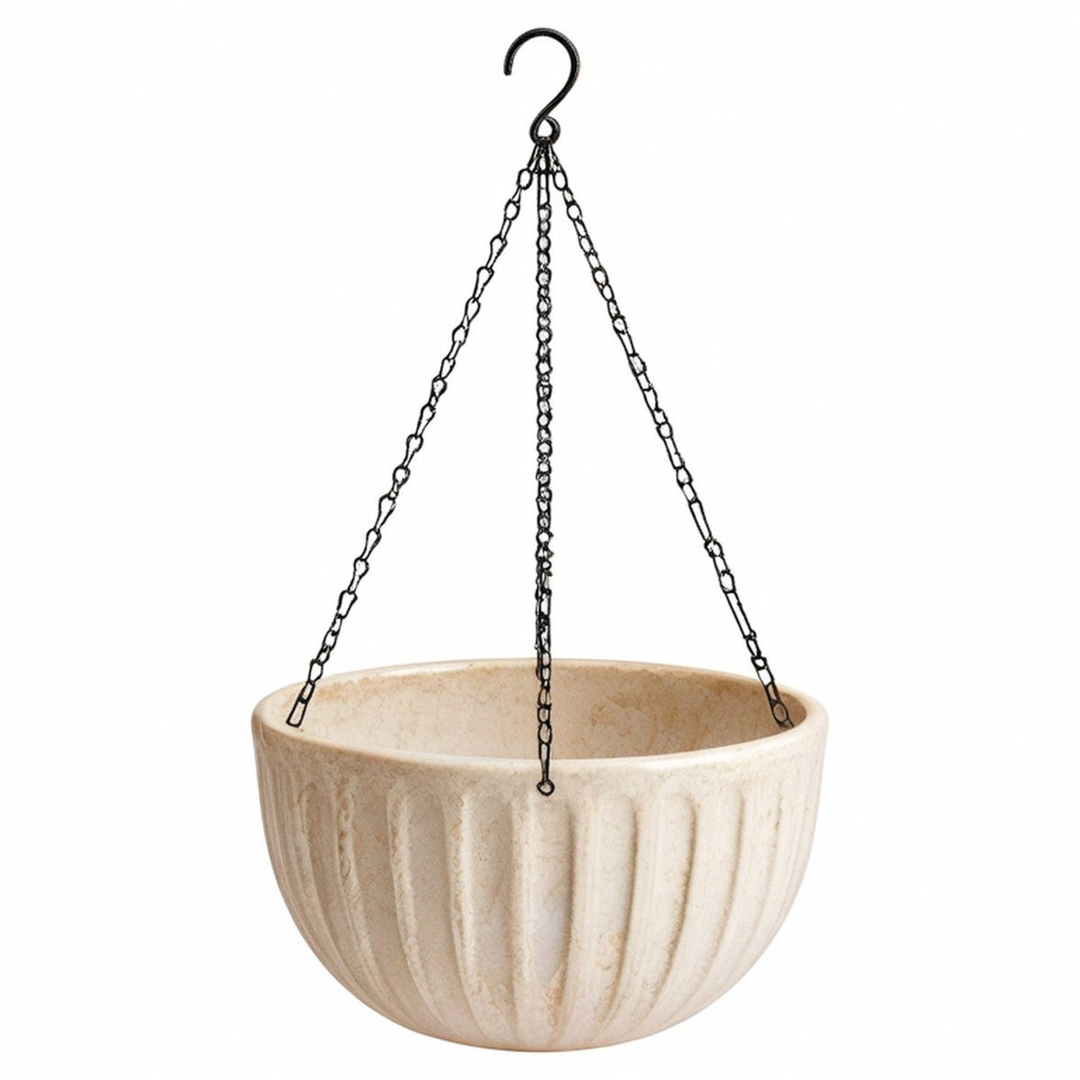 Pot de fleurs suspendu 25 cm en céramique beige avec chaînes métalliques