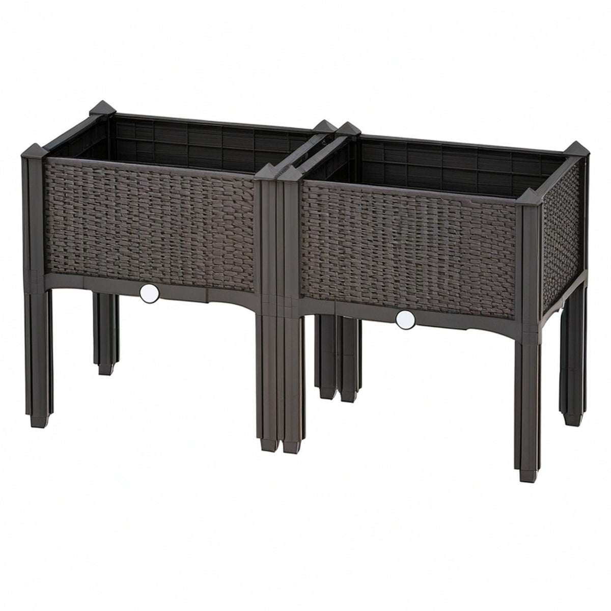 Lot de 2 jardinières surélevées 80 x 30 x 70 cm en plastique noir tressé - culture extérieure