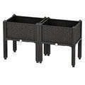 Lot de 2 jardinières surélevées 80 x 30 x 70 cm en plastique noir tressé - culture extérieure