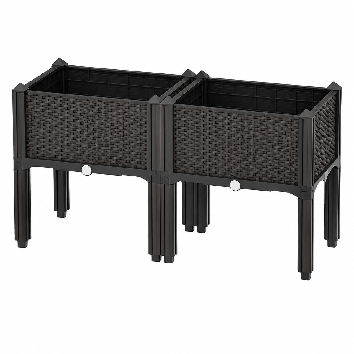 Lot de 2 jardinières surélevées 80 x 30 x 70 cm en plastique noir tressé - culture extérieure