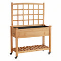 Jardinière surélevée 100 cm en bois marron avec treillis roulettes et étagère