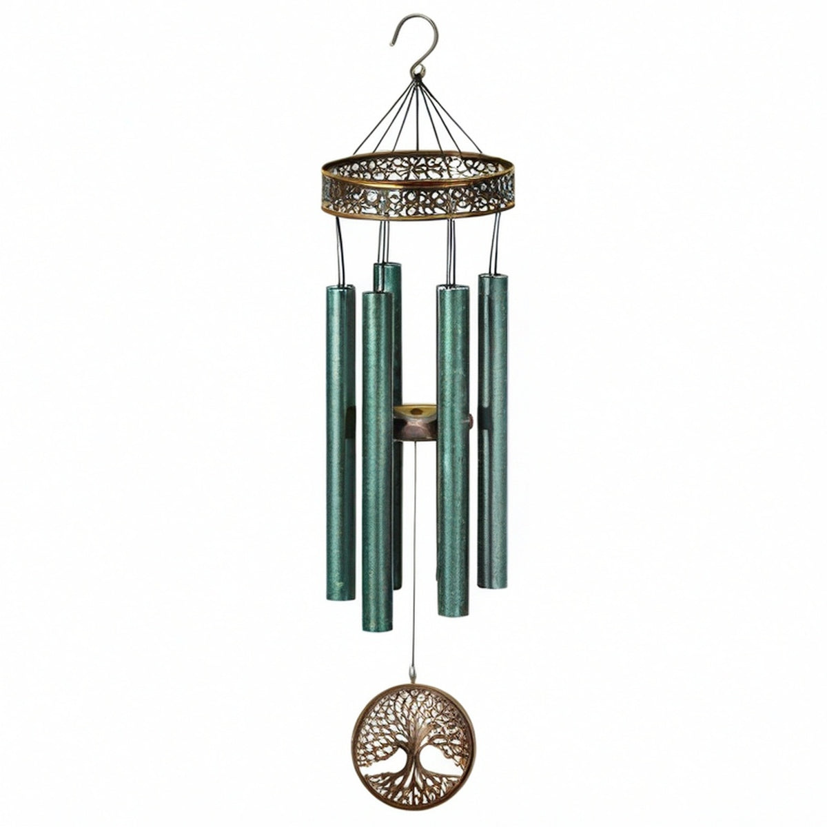 Carillon éolien 90 cm en métal vert bronze à suspendre décoratif