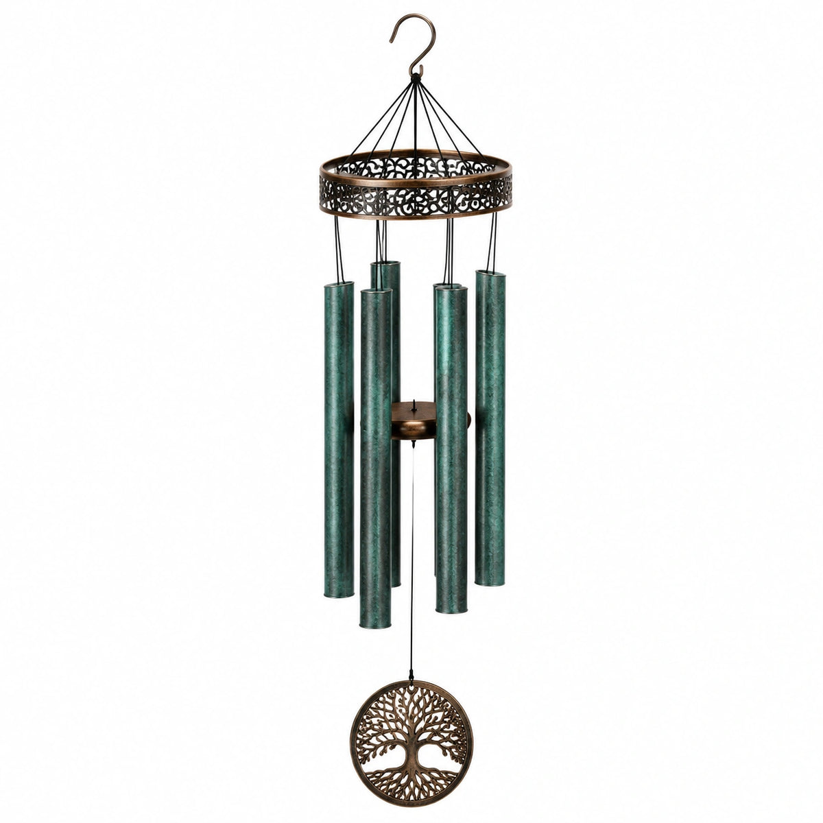 Carillon éolien 90 cm en métal vert bronze à suspendre décoratif