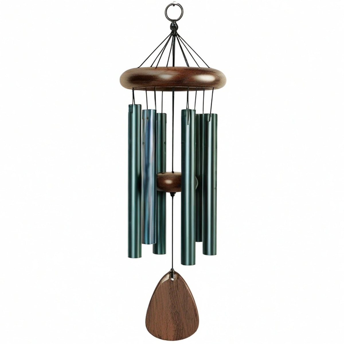 Carillon à vent 85 cm en métal et bois vert foncé marron à suspendre