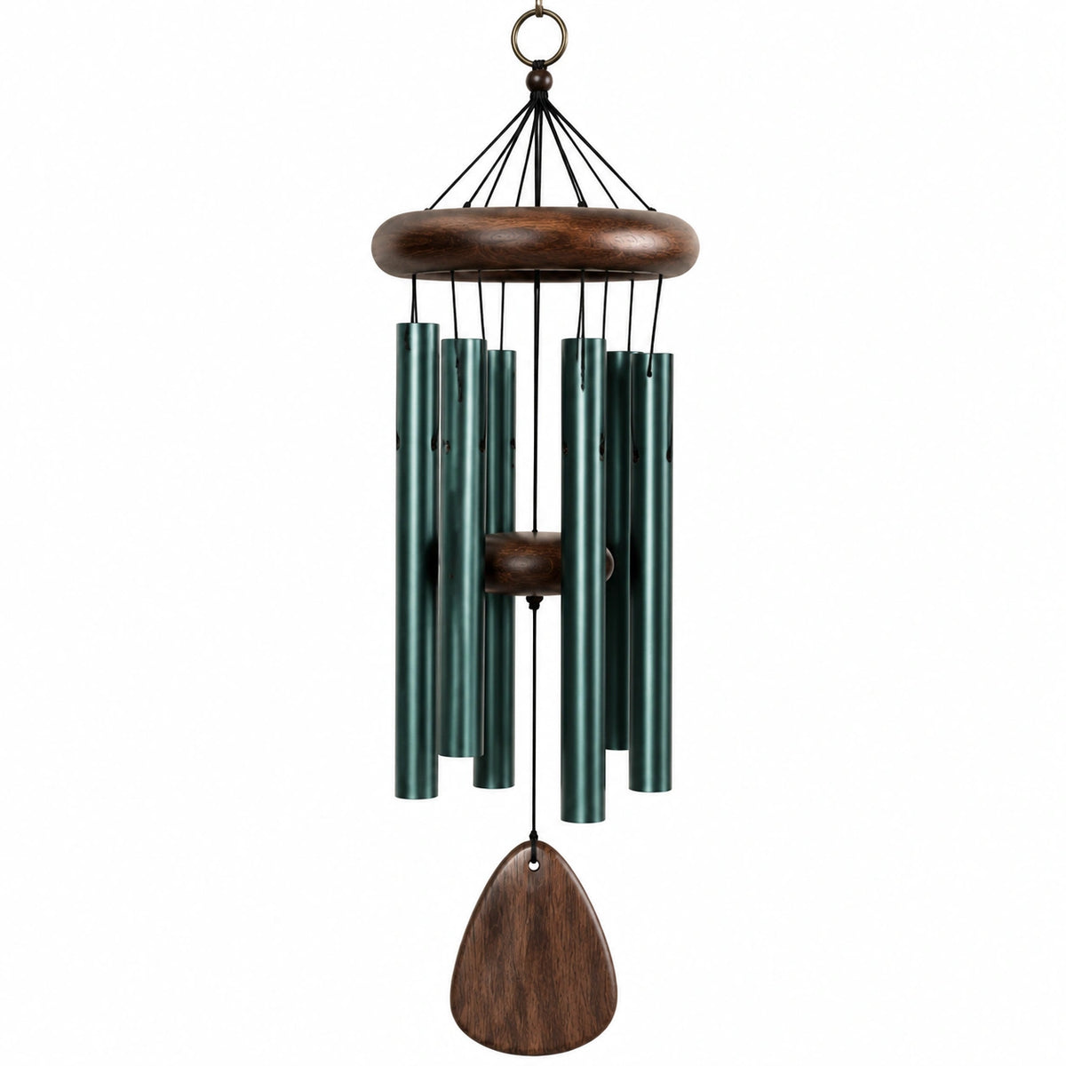 Carillon à vent 85 cm en métal et bois vert foncé marron à suspendre
