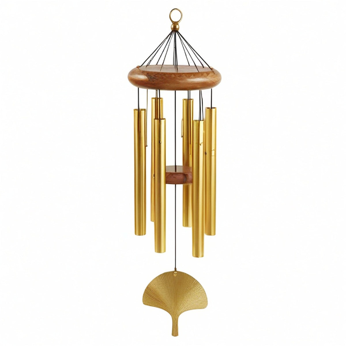 Carillon éolien 95 cm en métal et bois doré style décoratif suspendu