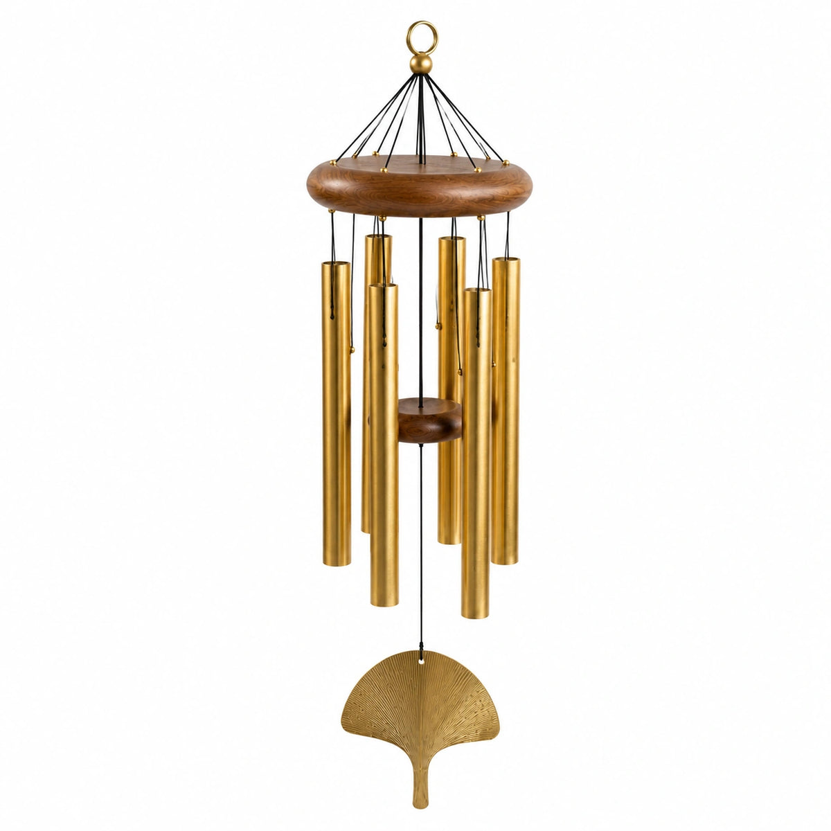 Carillon éolien 95 cm en métal et bois doré style décoratif suspendu