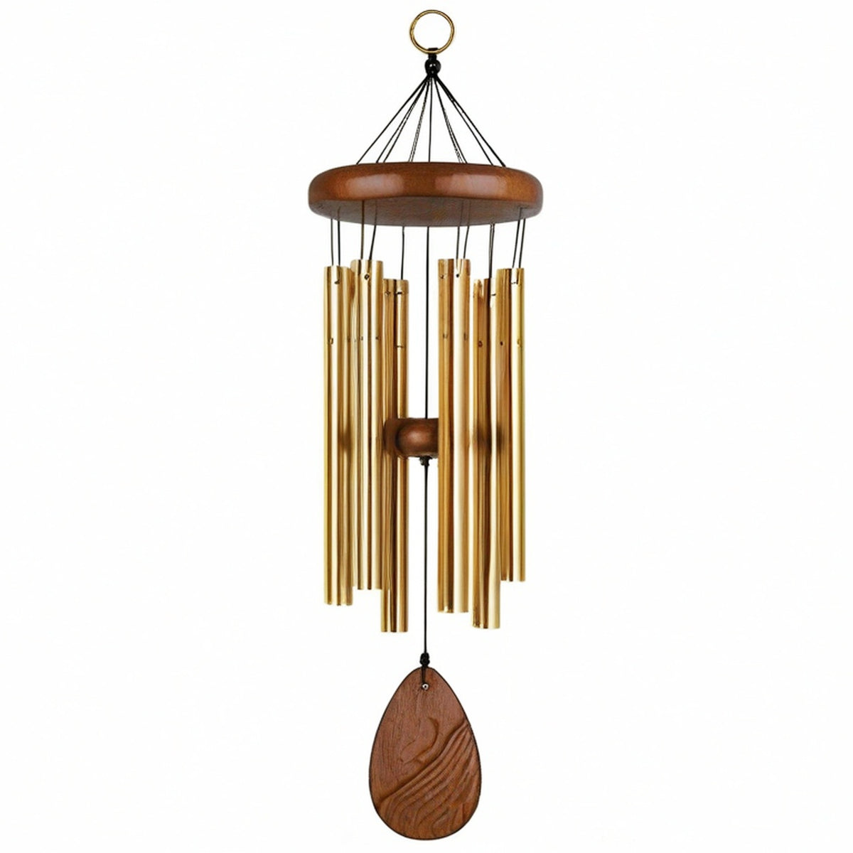 Carillon éolien 75 cm en métal doré et bois décoratif suspendu