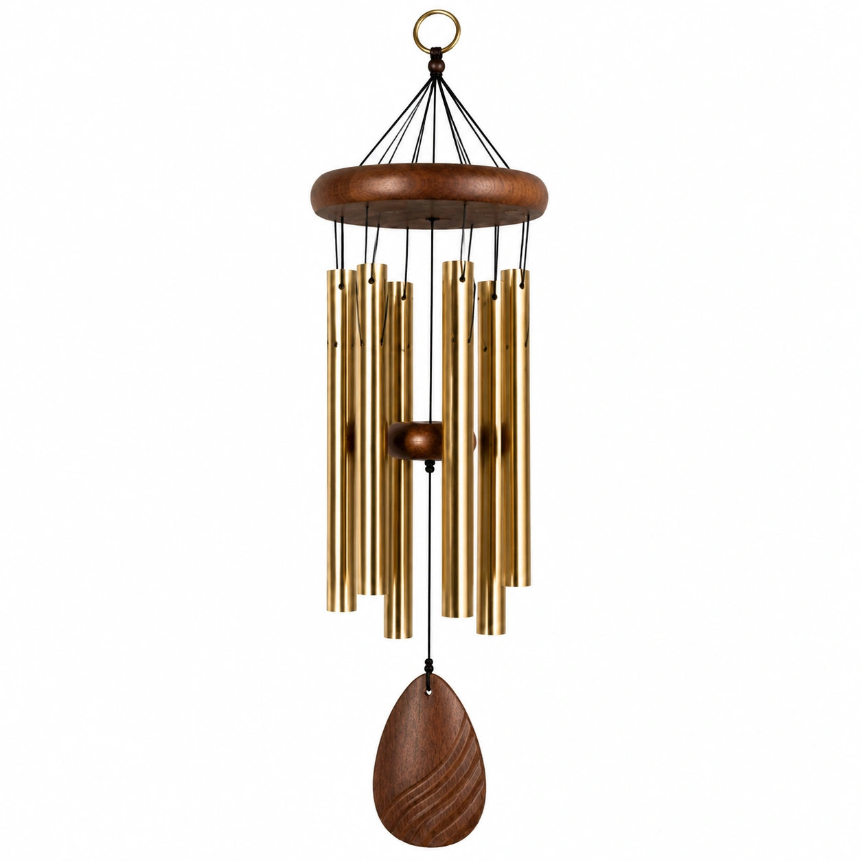 Carillon éolien 75 cm en métal doré et bois décoratif suspendu