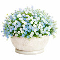 Plante artificielle en pot 30 cm fleurs textiles bleu blanc décoration intérieure