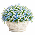 Plante artificielle en pot 30 cm fleurs textiles bleu blanc décoration intérieure