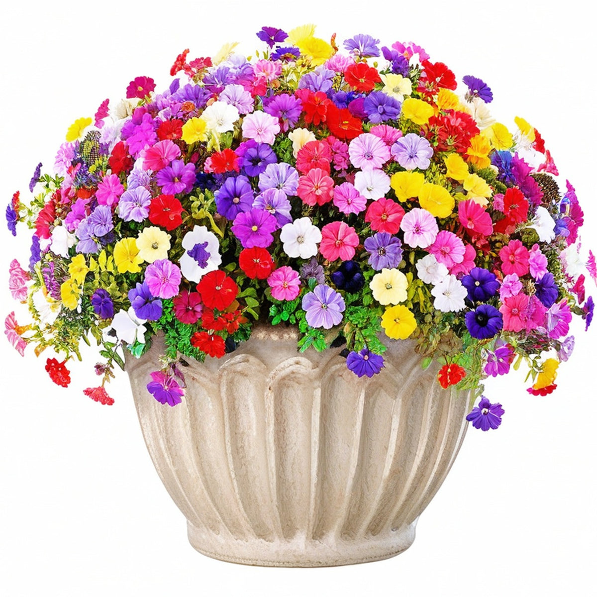 Composition florale en pot 60 cm multicolore en ciment décorative retombante