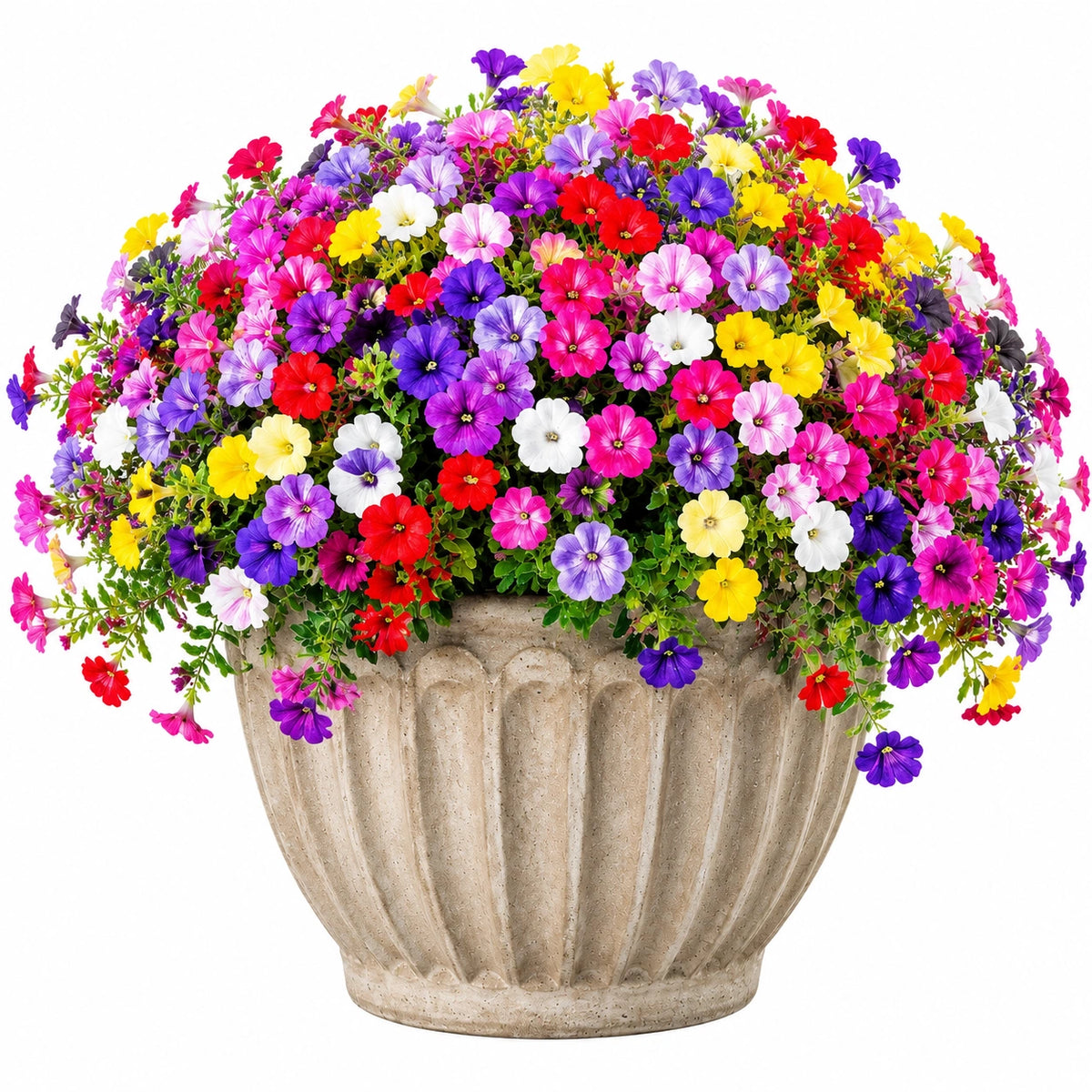 Composition florale en pot 60 cm multicolore en ciment décorative retombante