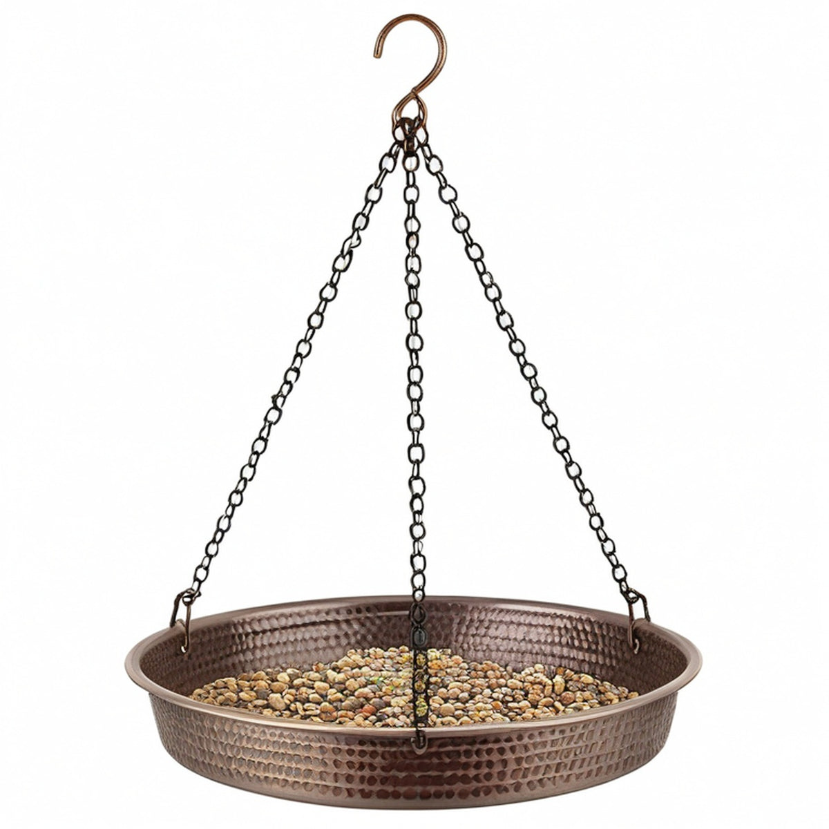 Mangeoire à oiseaux suspendue Ø 30 cm en métal brun pour jardin