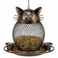 Mangeoire à oiseaux suspendue 28 x 38 cm en métal bronze motif chat pour jardin