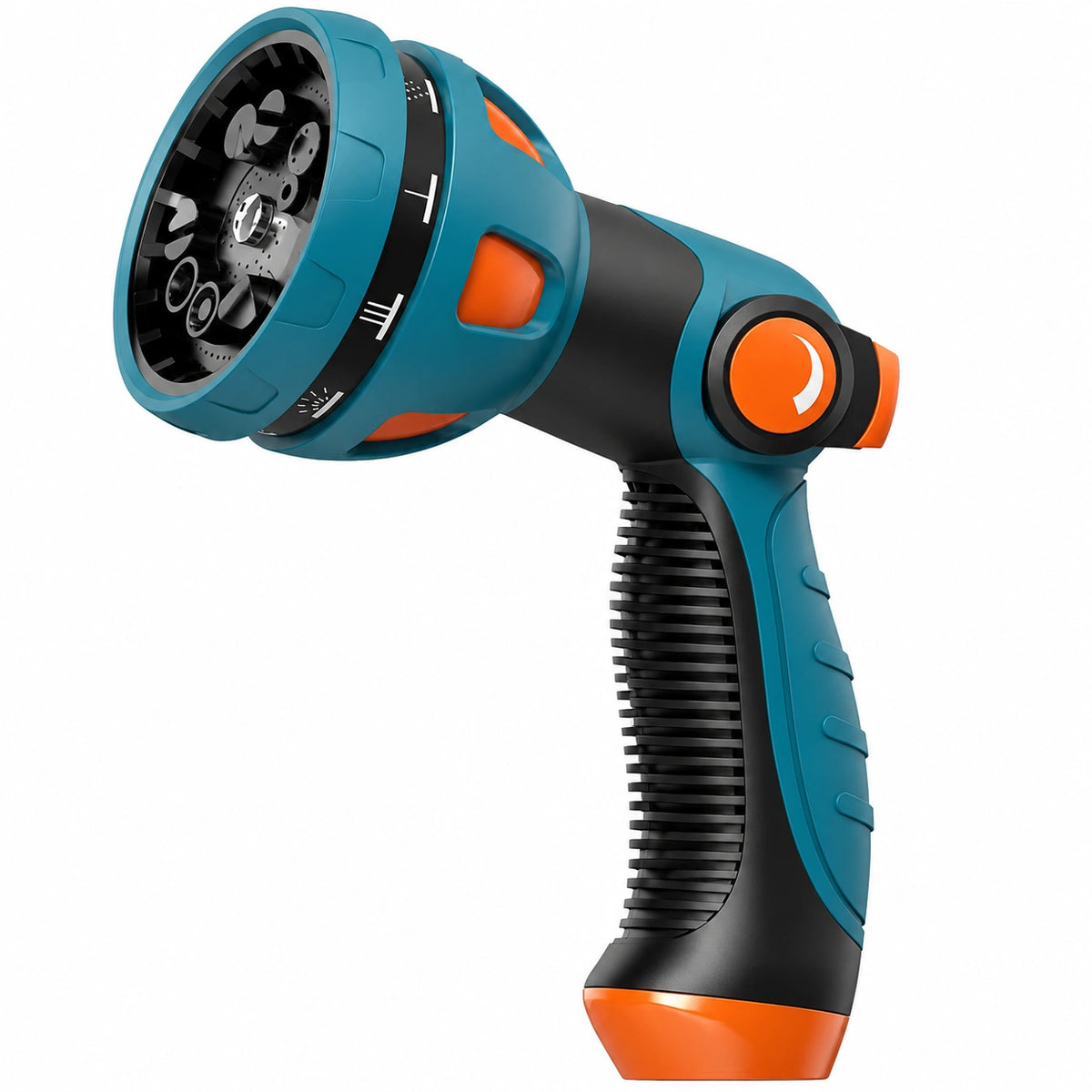 Pistolet d'arrosage 20 x 15 cm en plastique bleu noir orange à modes de pulvérisation réglables