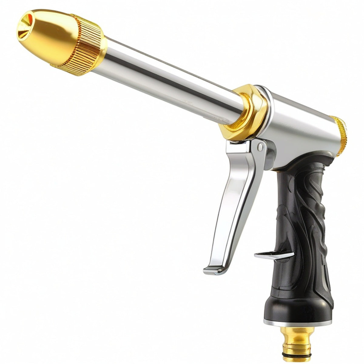 Pistolet d'arrosage 19 cm en métal argenté doré avec poignée antidérapante et jet réglable