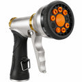 Pistolet d'arrosage 20 x 16 cm en plastique et métal noir argenté orange à 8 jets réglables