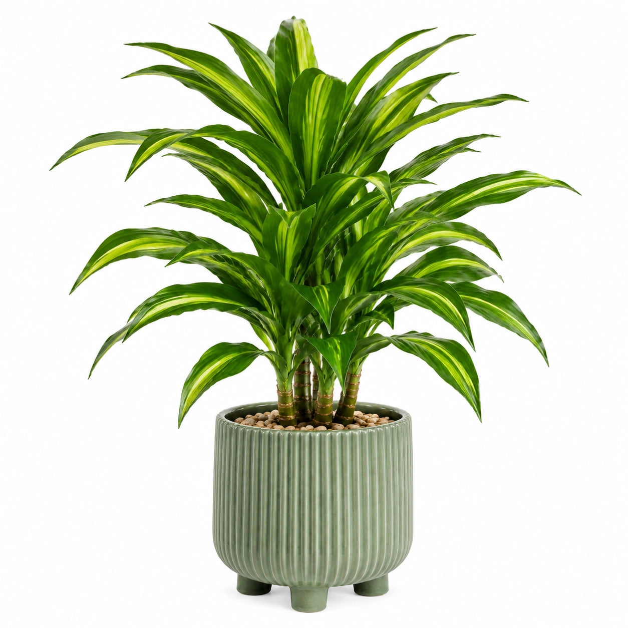 Plante verte artificielle Dracaena 120 cm en plastique vert avec pot en céramique décoratif